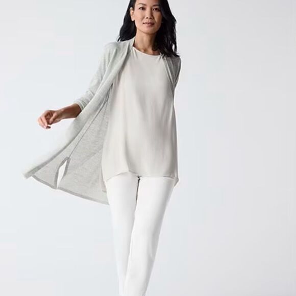 Eileen Fisher Full Length Off White Washable Stretch Crepe Pant Sz XS 34" Inseam - Picture 2 of 2